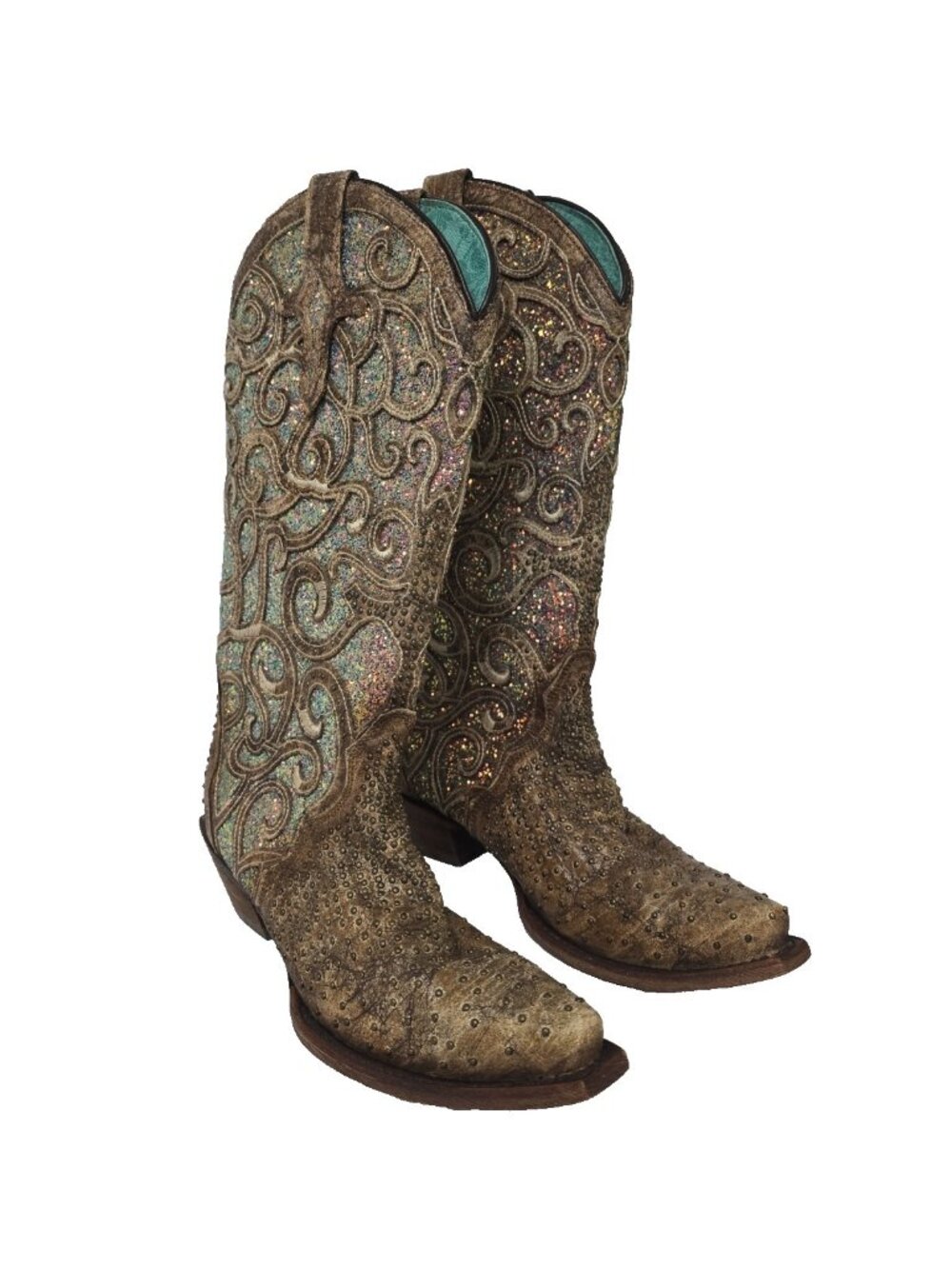 Corral Women's Studded C3467 Glitter Cowboy Western Boot Brown Purple Size 6.5M - Picture 1 of 7
